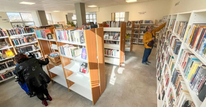 Usagers dans les rayons de la médiathèque