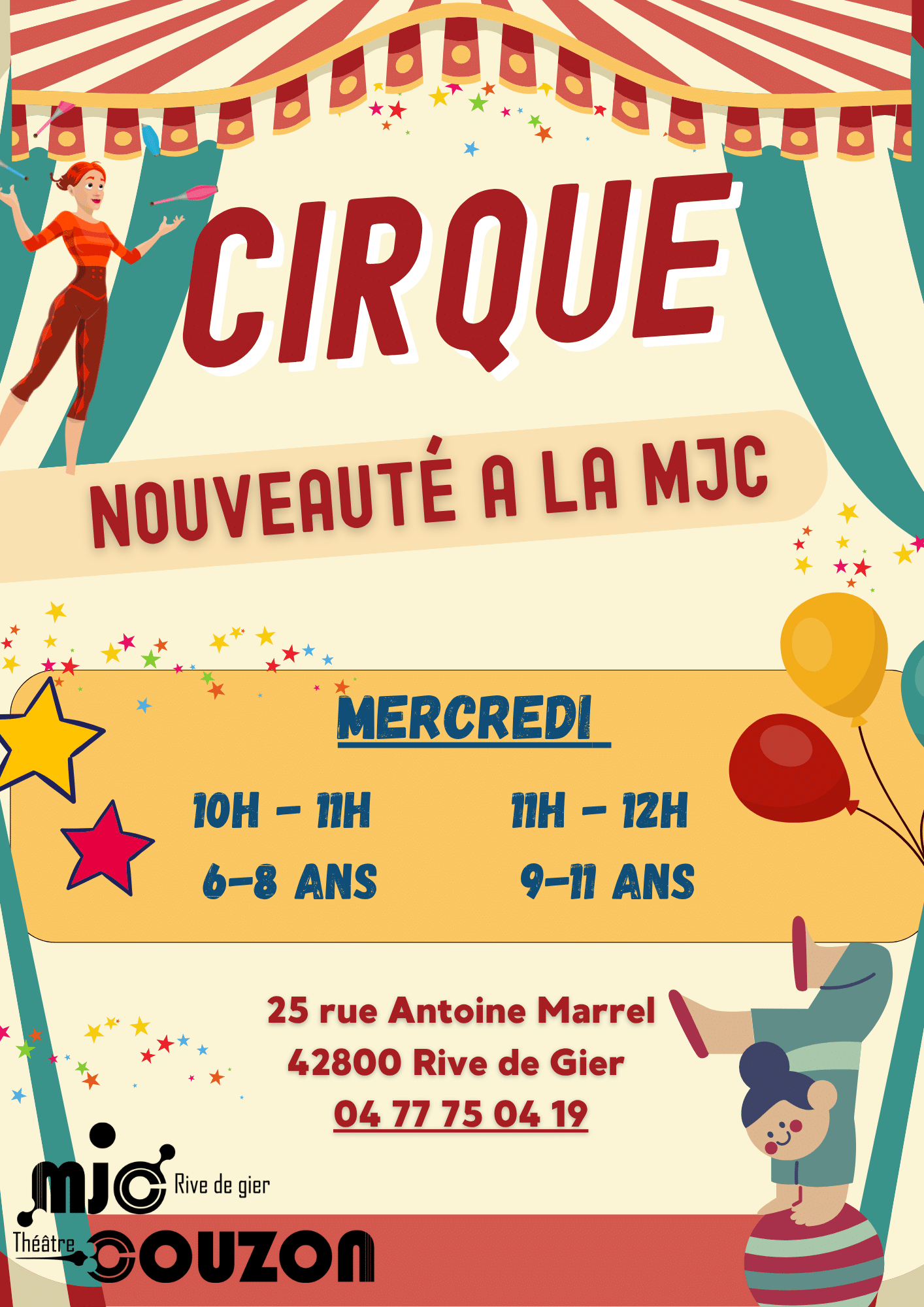 Cirque : Illustration d’un chapiteau annonçant les nouveaux cours de cirque pour les enfants