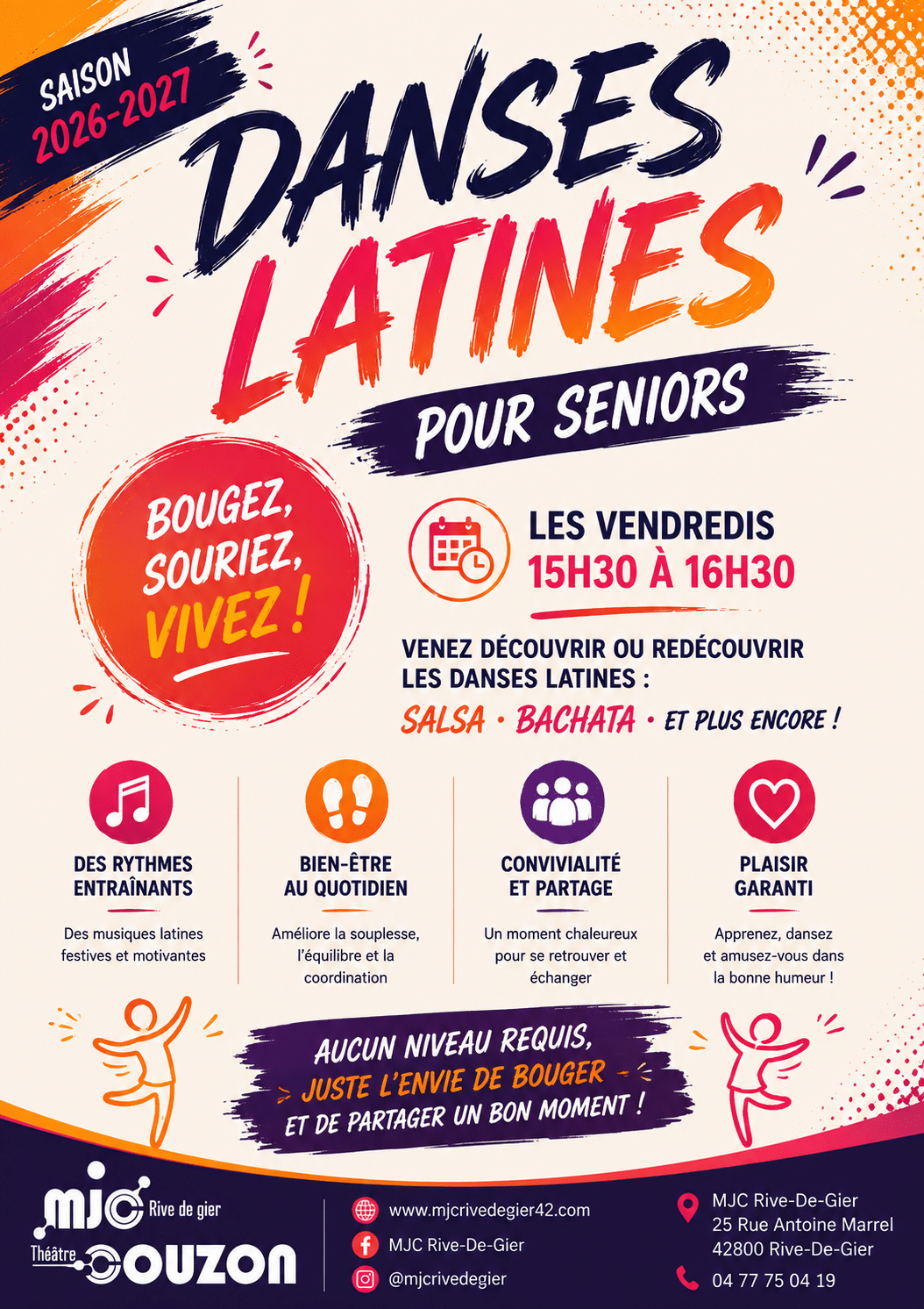 Danses latines seniors : Affiche du cours de danses latines destiné aux seniors