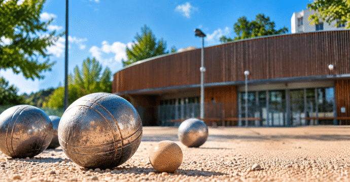 Boules de pétanques devant le pétanquodrome Clément Desgranges